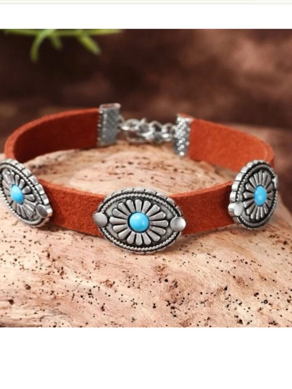 NEW Silver Turquoise Faux Suede Fashion Bracelet One Size